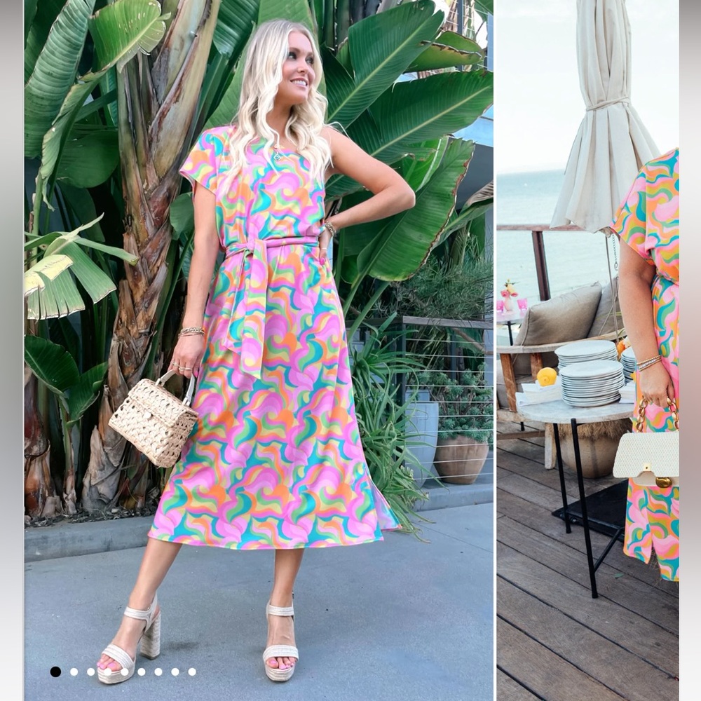 Show Me Your Mumu x Barbie Christie Maxi Dress in Barbie Party Wave NWT